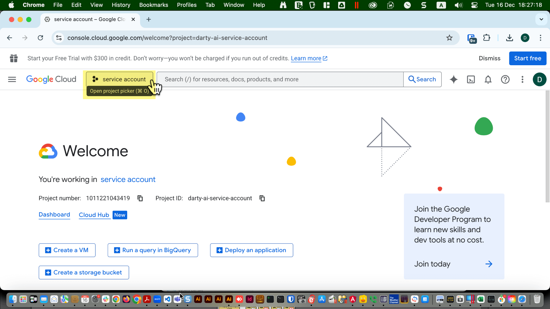 Project picker control next to the Google Cloud logo