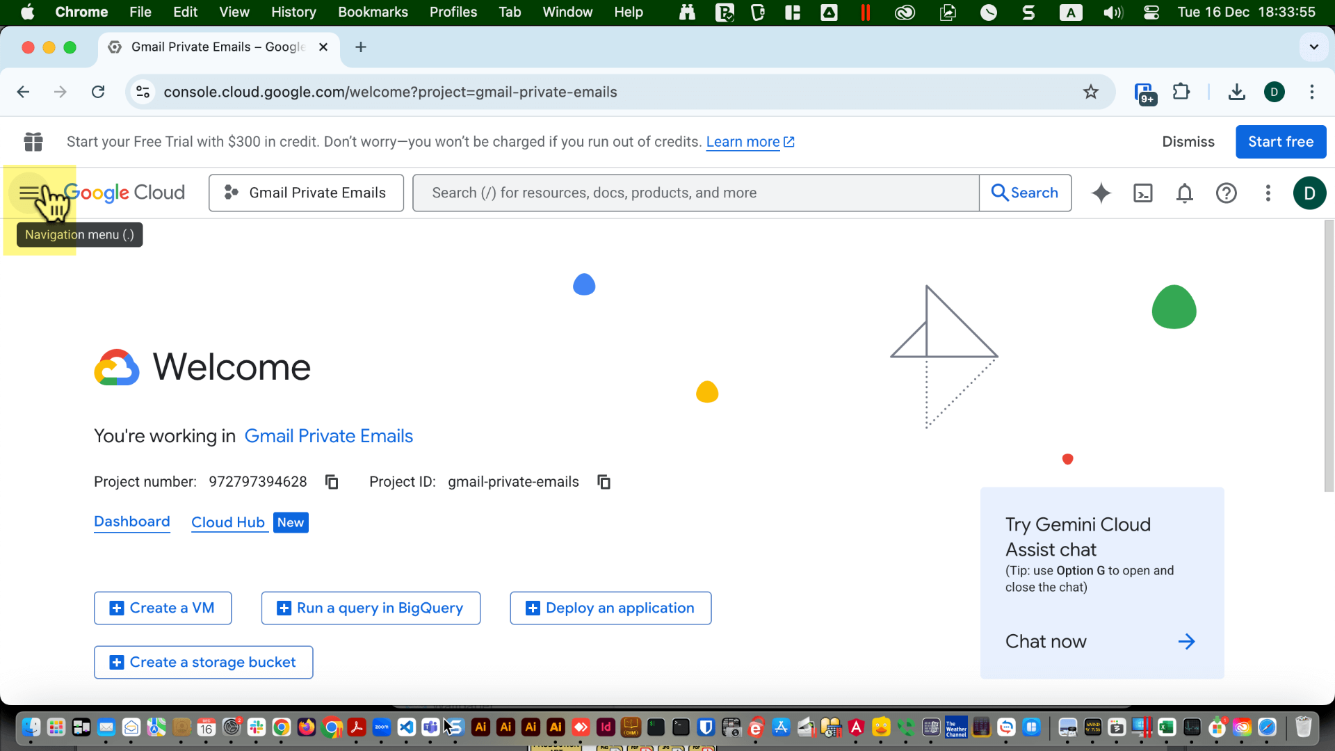 Google Cloud Console navigation menu (hamburger) icon