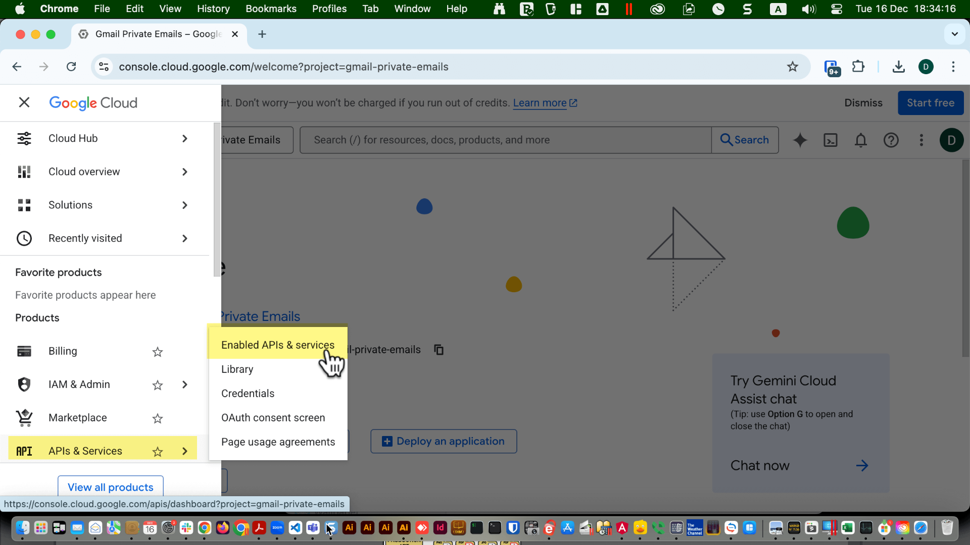 Navigation menu showing “APIs & Services” and “Enabled APIs & services”