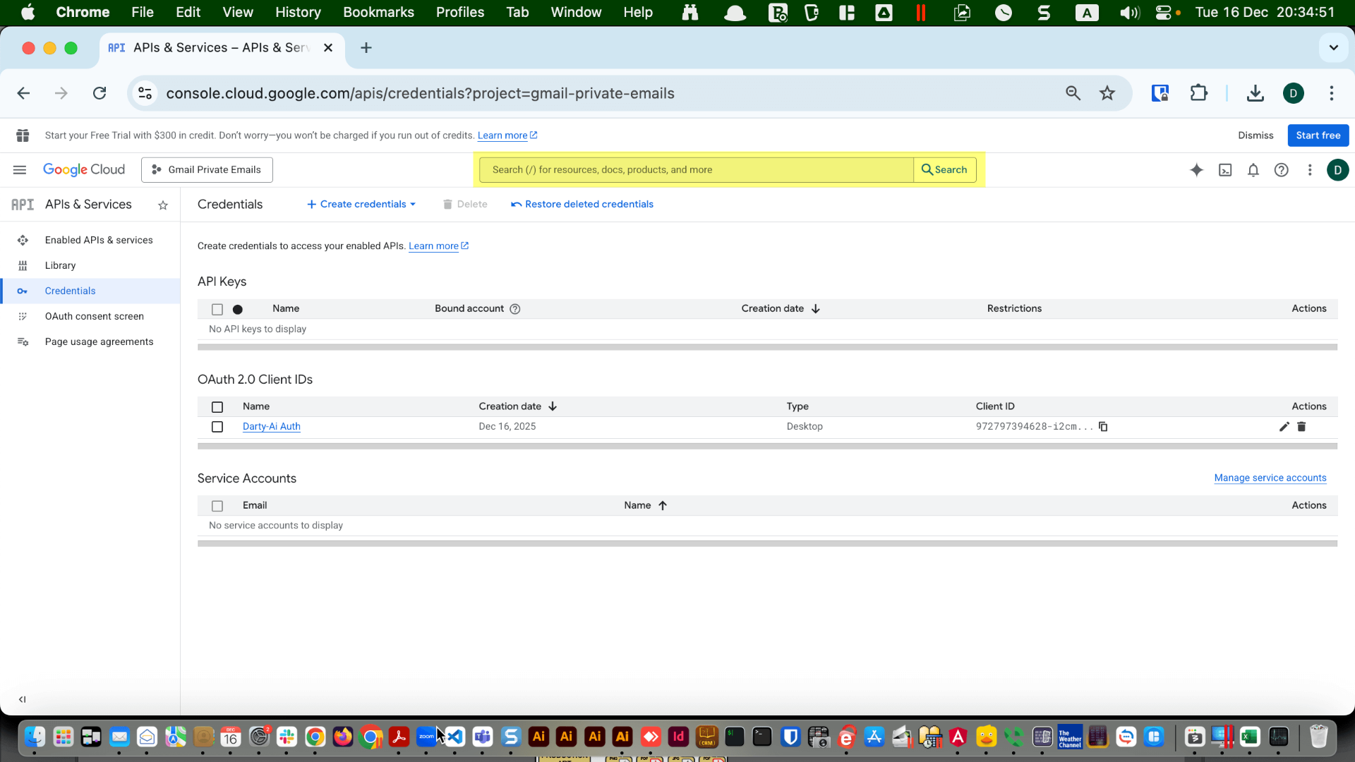 Google Cloud Console navigation/search for “OAuth consent screen”