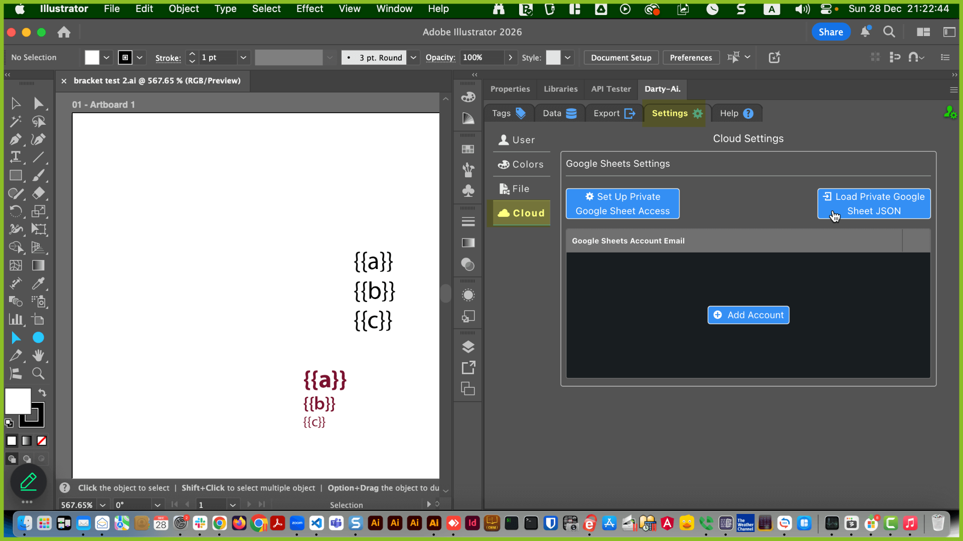 File picker selecting the downloaded OAuth client JSON file