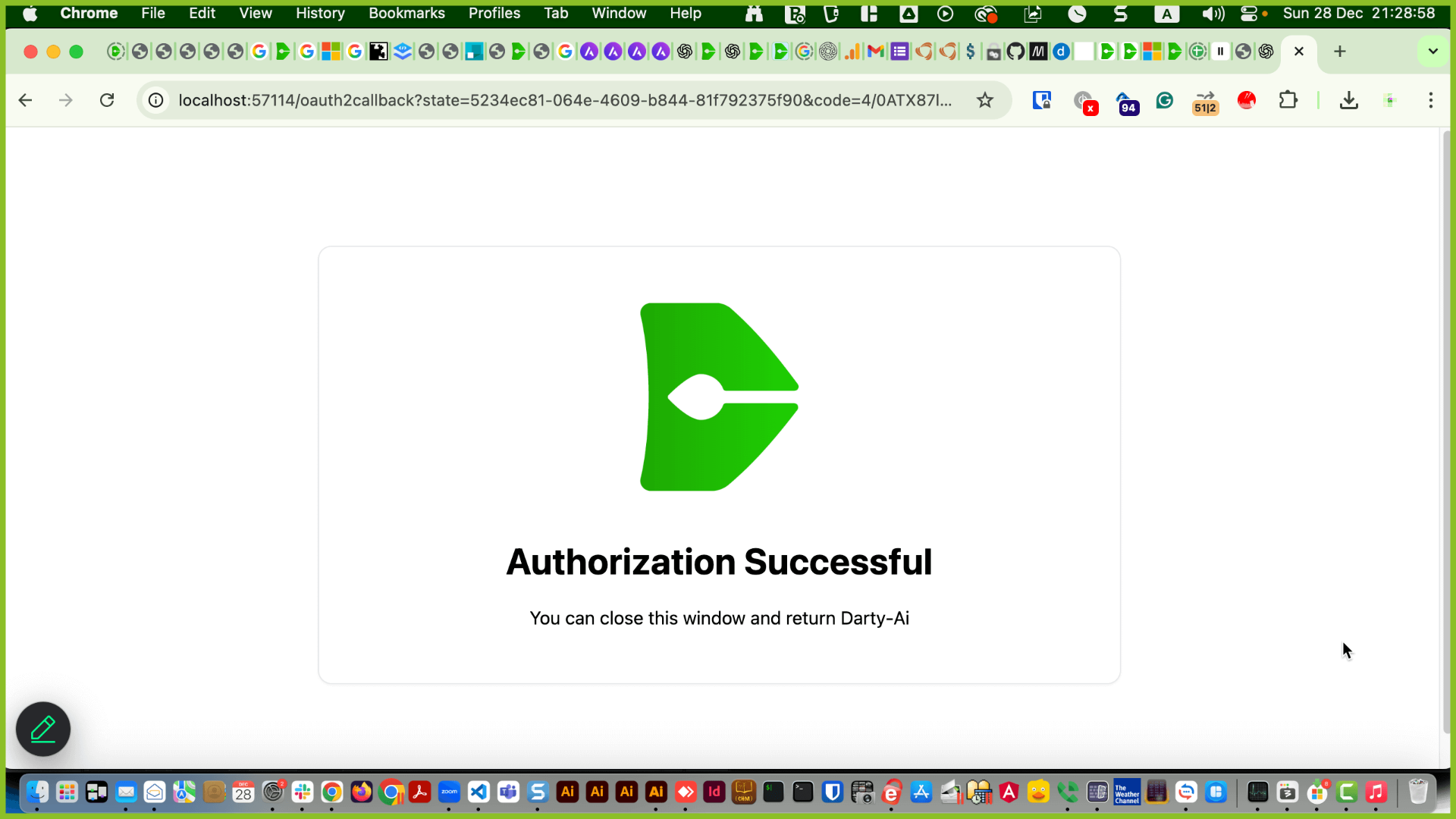 Google authorization success page confirming access was granted