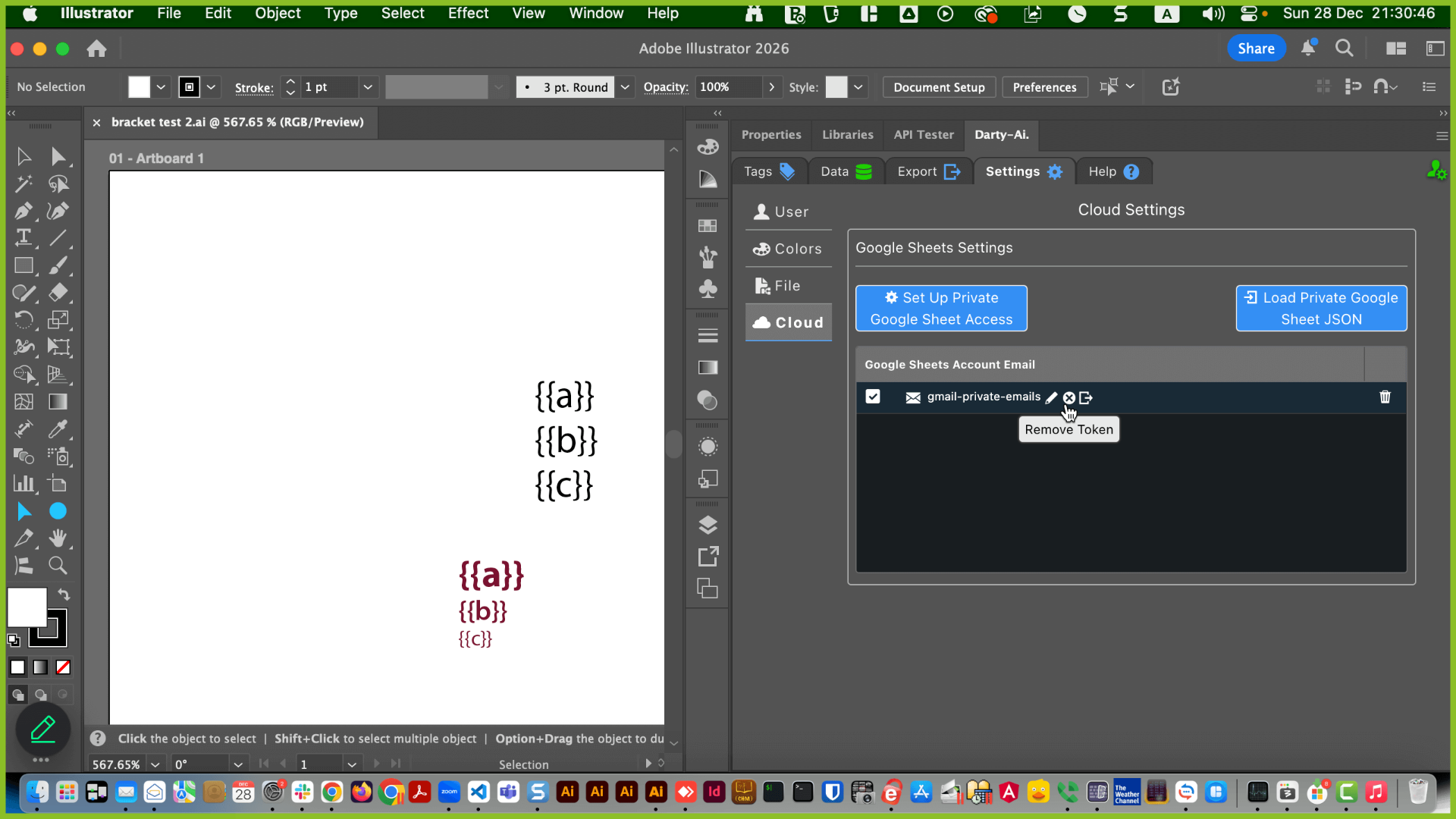Darty-Ai cloud account row showing the remove token icon