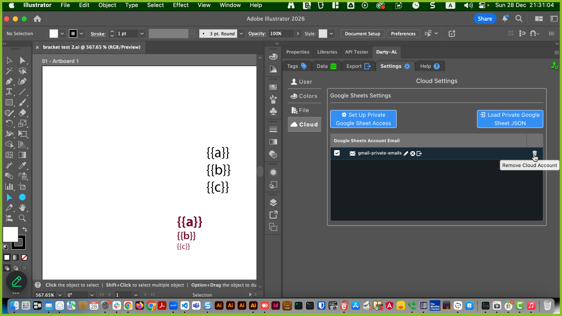 Darty-Ai cloud settings showing the “Remove the Cloud Account” icon